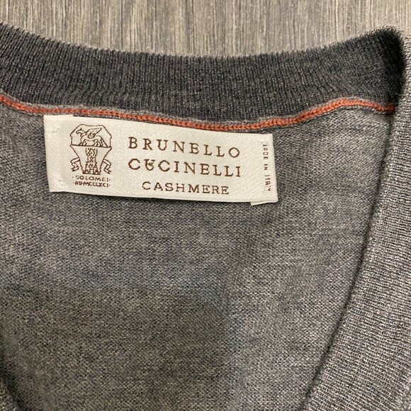 Brunello Cucinelli Cashmere Wool Blend V-Neck Sweater Size L - Picture 3 of 11